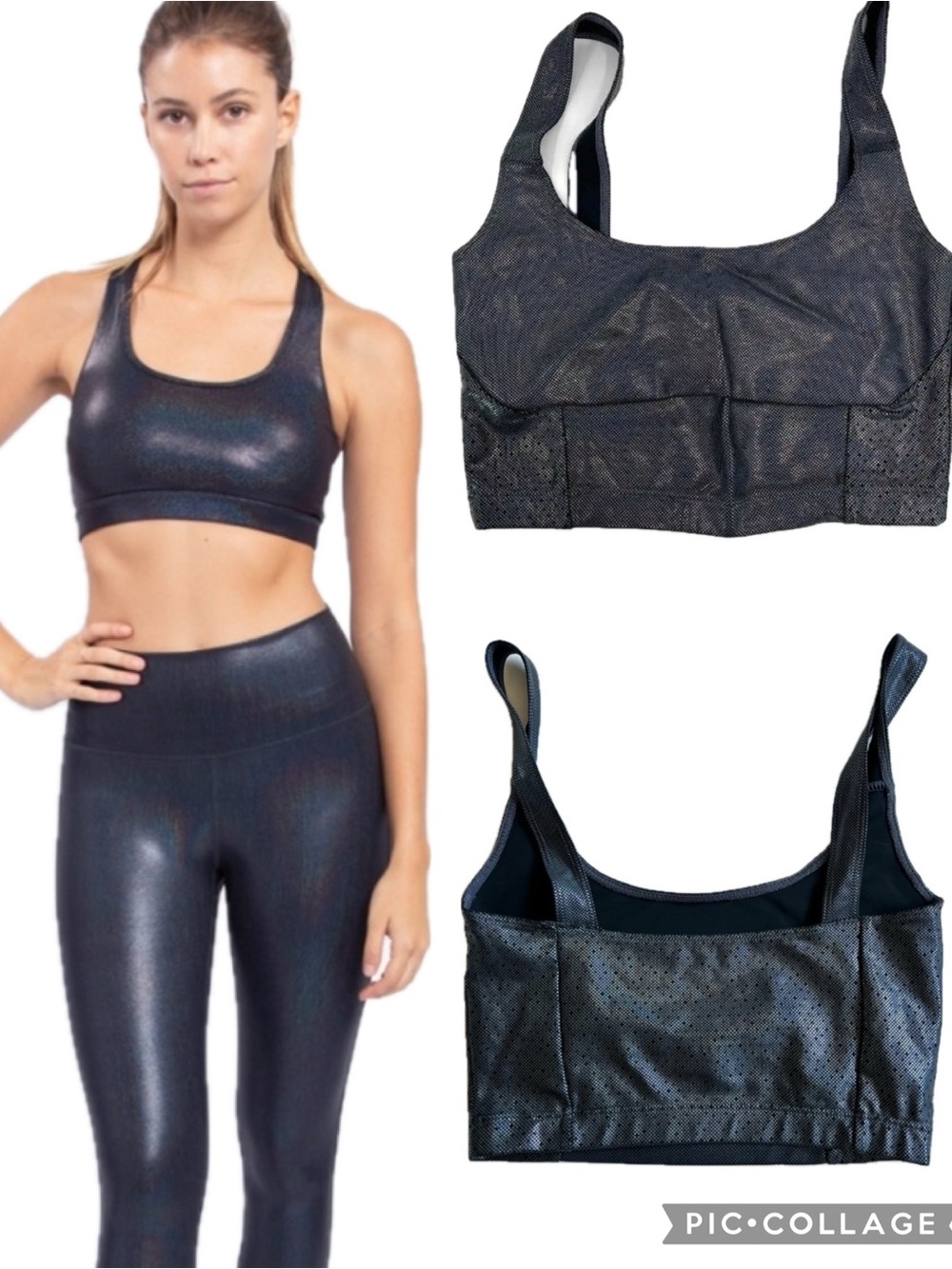 Carbon38 Action Takara Shiny Metallic Glossy Oil Slick Perforated Sports Bra